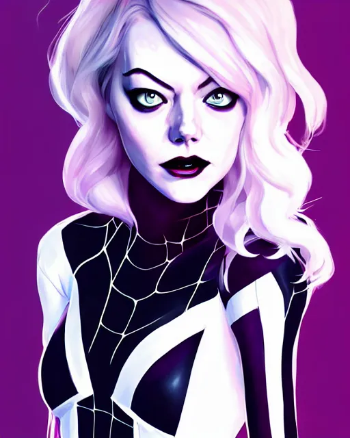 Image similar to portrait of Emma Stone as Spider-Gwen venom, art by lois van baarle and loish and ross tran and rossdraws and sam yang and samdoesarts and artgerm, middle shot, digital art, highly detailed, intricate, sharp focus, Trending on Artstation HQ, deviantart, unreal engine 5, 4K UHD image