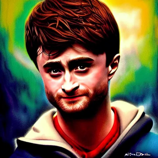 Image similar to daniel radcliffe is the devil, airbrush art, drew struzan illustration art, key art, portrait