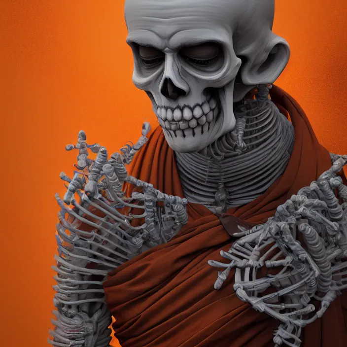 Image similar to portrait of Buddhist Monk as skeleton. intricate abstract. intricate artwork. by Tooth Wu, wlop, beeple, dan mumford. octane render, trending on artstation, greg rutkowski very coherent symmetrical artwork. cinematic, hyper realism, high detail, octane render, 8k, iridescent accents