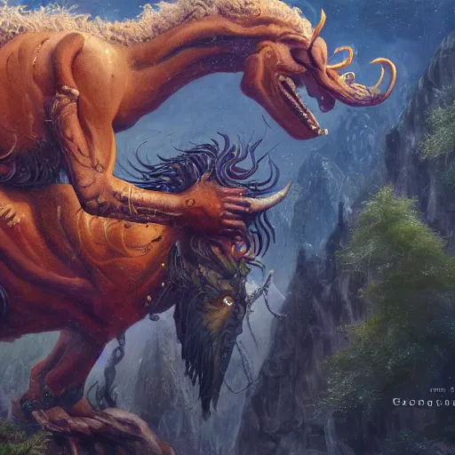 Prompt: an oil painting of a mythical creature by george lucas and james cameron, 8 k, masterpiece, highly detailed, trending on artstationhd