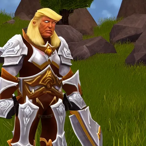 Prompt: Donald Trump as a paladin in World of Warcraft, 4k, high quality, screenshot,