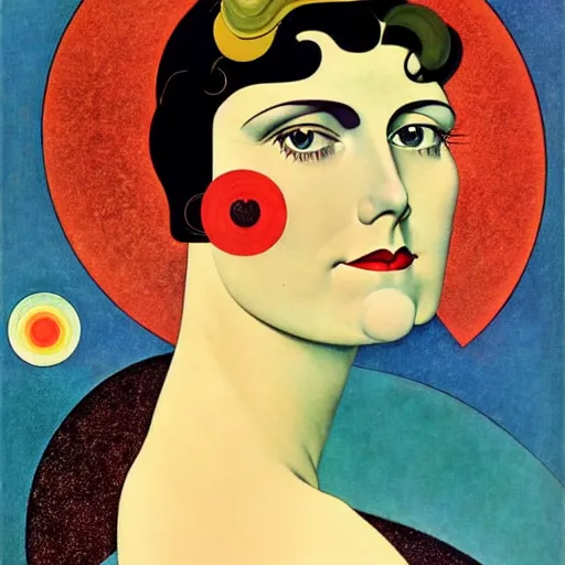 Image similar to Art in the style of Coles Phillips, Gaia, Full figured Mother Earth, portrait, Herbert Bayer, Kandinsky
