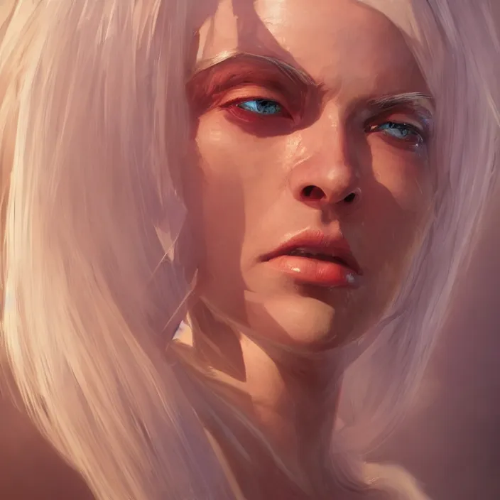 Image similar to a realistic detail portrait of a beautiful female angle has white hair in atlantis, magic, dragon, ink painting by julian calle, wlop, greg rutkowski, finnian macmanus, syd mead trending on artstation, red and yellow scheme, 8 k, unreal engine, wide - angle lens