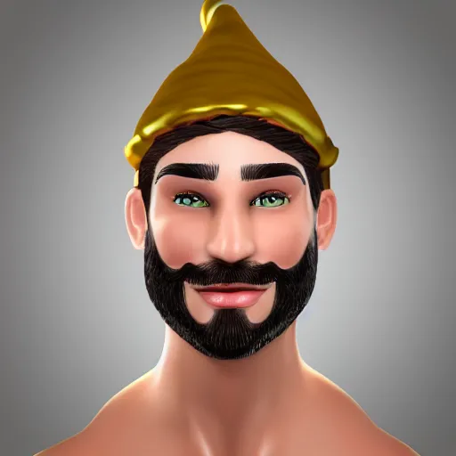 Image similar to strong attractive man face symettry brown beard with christmas hat masculine traits brown hair purple eyes clean skin ultra realistic highly detailed highly realistic 8 k photo realistic