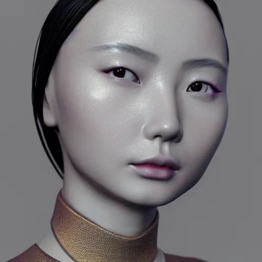 Image similar to closeup portrait of a sophisticated, fashionable cyberpunk young chinese woman, rich queen, ruler of the world, medium length straight hair, high tech jewelry, an ultrafine hyperdetailed illustration by irakli nadar, matt wisniewski style, intricate linework, porcelain skin, unreal engine 5 highly rendered, global illumination, radiant light, detailed and intricate environment