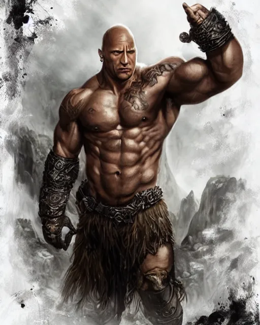 Image similar to dwayne johnson, dnd, high fantasy. royo, artgem, wlop