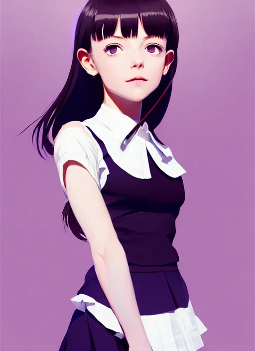 Image similar to full body beautiful and cute and aesthetic school girl greeting, very slightly smiling, wave a hand at the camera, perfect face, symmetric eyes, sharp focus, specular reflection, occlusion shadow, artstation, by ilya kuvshinov and jeremy lipking, light novel cover art, 3 d epic illustrations, symmetric body, model pose