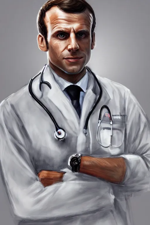 Prompt: emmanuel macron dressed as a surgeon, highly detailed, digital art, sharp focus, trending on art station