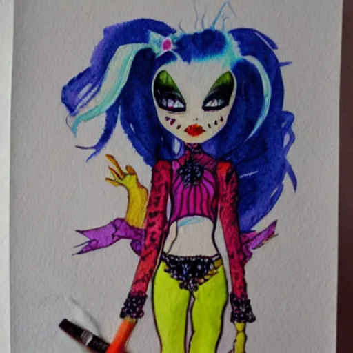 Image similar to colorful watercolor painting of a monster high doll