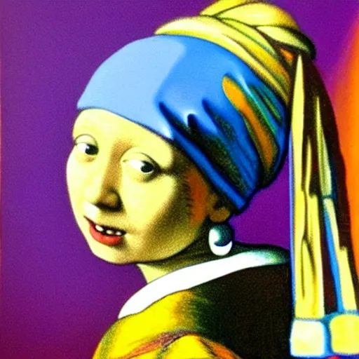 Image similar to painting of the teletubby with the pearl earring, in the style of johannes vermeer