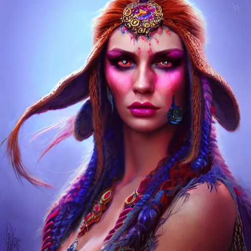 Prompt: the gypsy, perfect eyes, full body shot, portrait, vivid colors, elegant, concept art, sharp focus, digital art, Hyper-realistic, 4K, Unreal Engine, Highly Detailed, HD, Dramatic Lighting by Brom, trending on Artstation