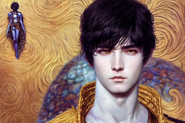 Prompt: portrait of beautiful young maiden boy with short white hairs in warhammer armor, art by ( ( ( kuvshinov ilya ) ) ) and wayne barlowe and gustav klimt and artgerm and wlop