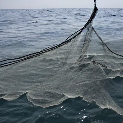 Prompt: trawl nets dragging over the seabed