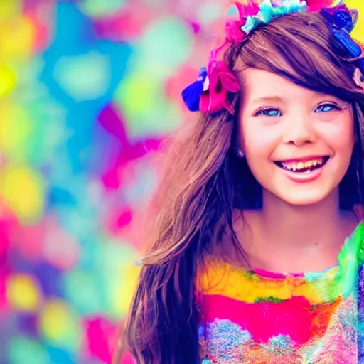 Image similar to a colorful girl with high detail smiles sweetly