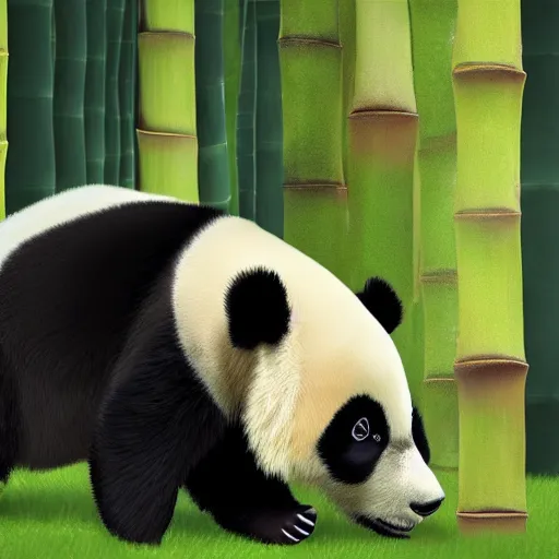 Image similar to panda eating bamboo, mystical colors, octane render, artstation