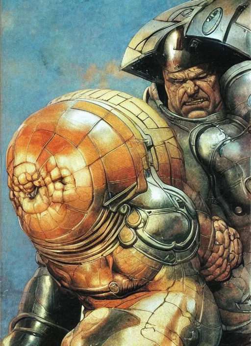 Image similar to huge morgan aste as marvel's juggernaut wearing metal helmet, dynamic, by lawrence alma tadema and jack kirby and greg staples and zdzislaw beksinski and norman rockwell and tom lovell