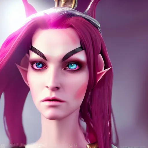 Image similar to portrait of a female high elf with magenta eyes and dark hair, 3 d octane render trending on art station 8 k