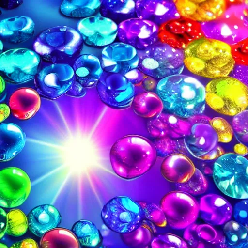 Image similar to multicolored crystals, growing, exploding, bright, colorful, photorealistic, ultra detailed, reflections, rainbow, 4 k