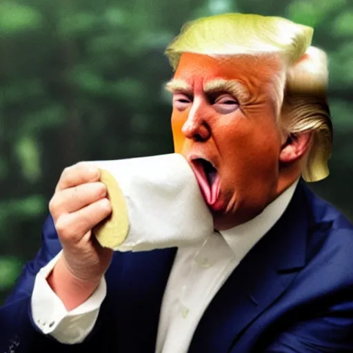 Prompt: donald trump eating toilet paper