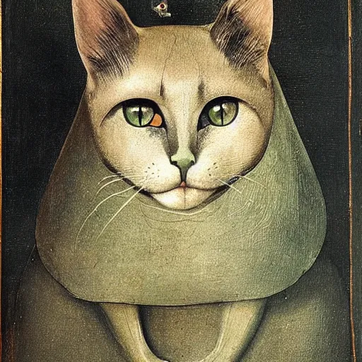 Image similar to stunning portrait of the cat of cheshire by hieronymus bosch