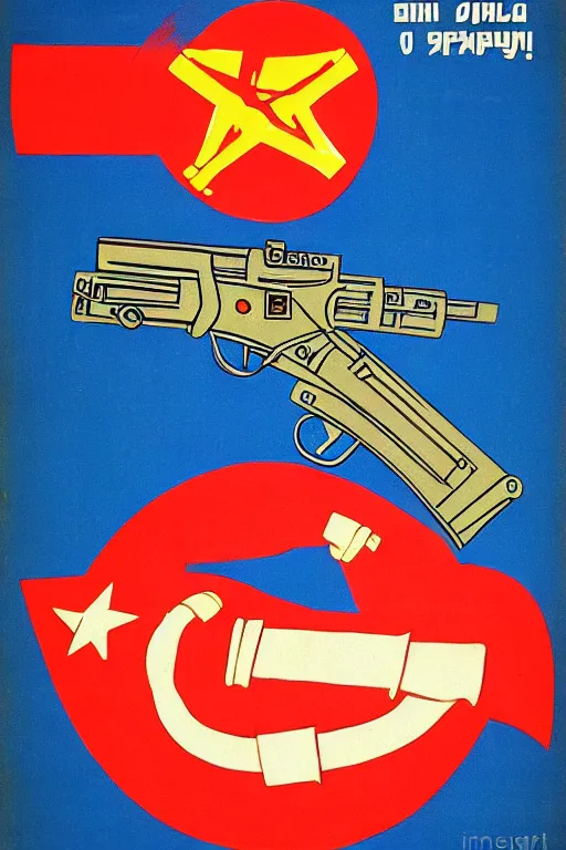 Image similar to A shrimp in the shape of a gun; Soviet Propaganda Poster