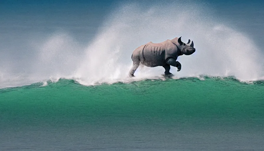 Image similar to A Rhino Surfing in the Sea