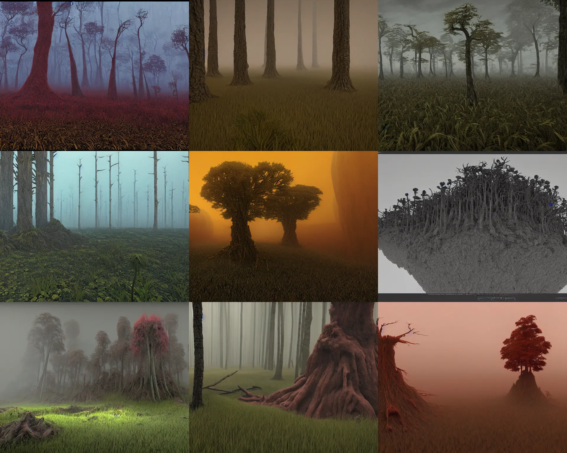 Prompt: deforestation by Zdzisław Beksiński. rendered in unreal engine 5