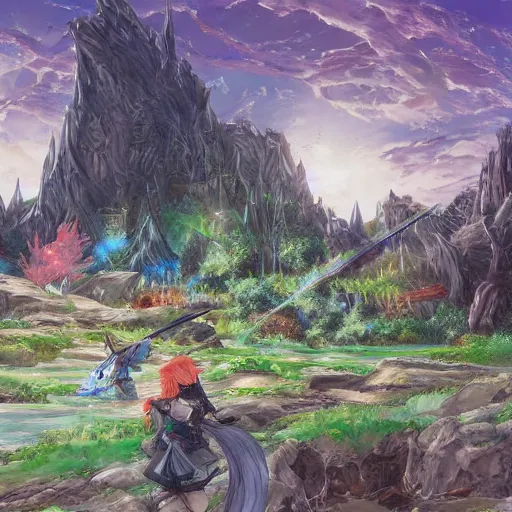 Image similar to Final fantasy landscape in the style of Studio Trigger