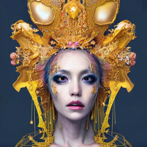 Image similar to a beautiful empress portrait, with a brilliant, impossible striking big cosmic galaxy headpiece, clothes entirely made out of cosmos chaos energy, symmetrical, dramatic studio lighting, rococo, baroque, jewels, asian, hyperrealism, closeup, D&D, fantasy, intricate, elegant, highly detailed, digital painting, artstation, octane render, 8k, concept art, matte, sharp focus, illustration, art by Artgerm and Greg Rutkowski and Alphonse Mucha