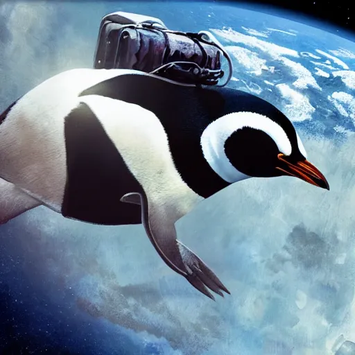 Prompt: penguin in an astronaut suit, floating in space, movie by nuri iyem, james gurney, james jean, greg rutkowski, anato finnstark. pixar. hyper detailed, 5 0 mm, award winning photography