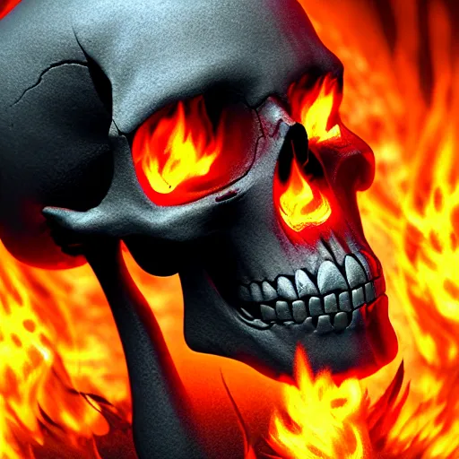 Prompt: a skull on fire, 3 d, highly detailed, digital art, artstation, concept art, trending