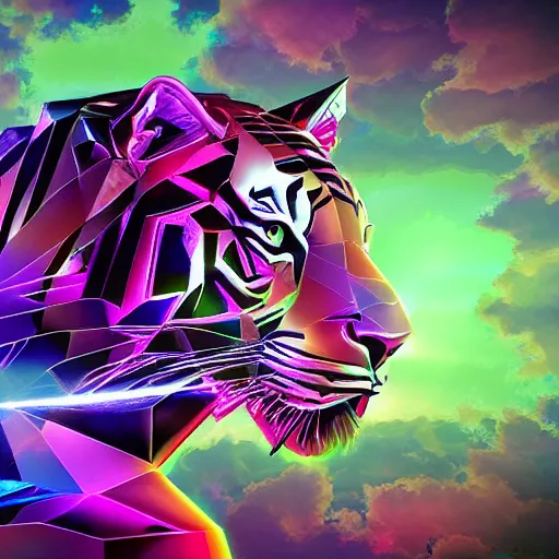 Image similar to prismatic polygon crystal tiger, high quality detailed 3s render, artstation