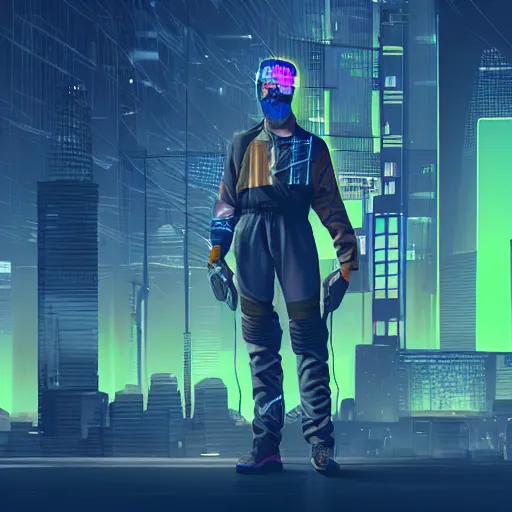 Image similar to cyberpunk android utility worker at night