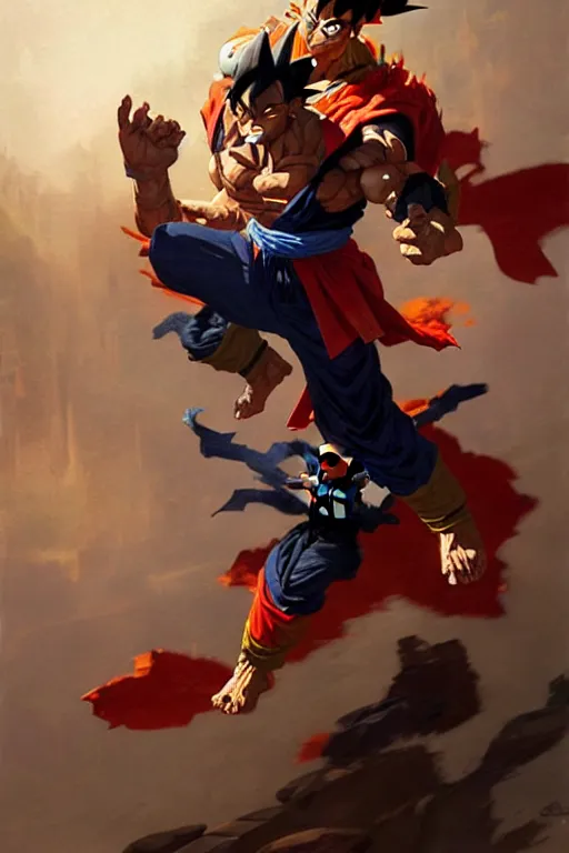 Prompt: obama fighting goku portrait dnd, painting by gaston bussiere, craig mullins, greg rutkowski, yoji shinkawa