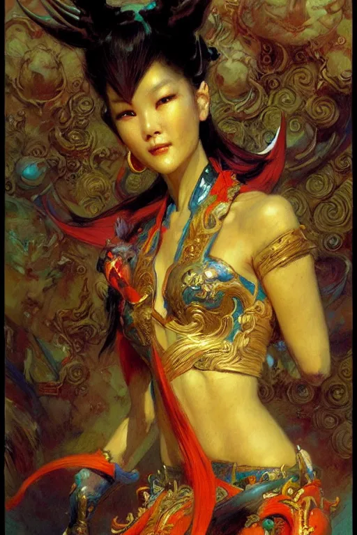 Prompt: fantasy, monster, character design, ming dynasty, colorful, painting by gaston bussiere, craig mullins, j. c. leyendecker