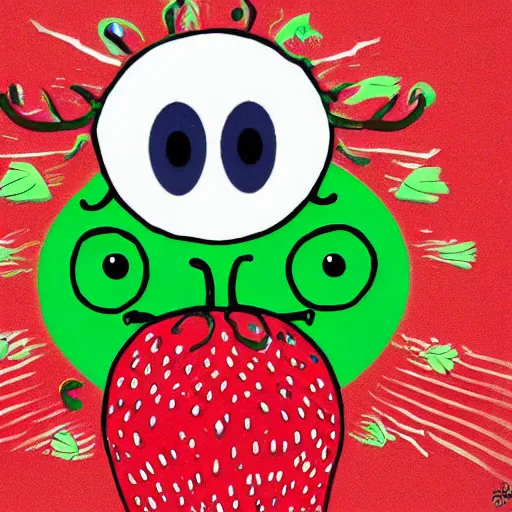 Image similar to strawberry creature with multiple eyes