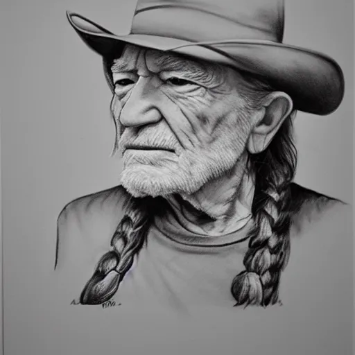 Prompt: a portrait of willie nelson, pencil drawing