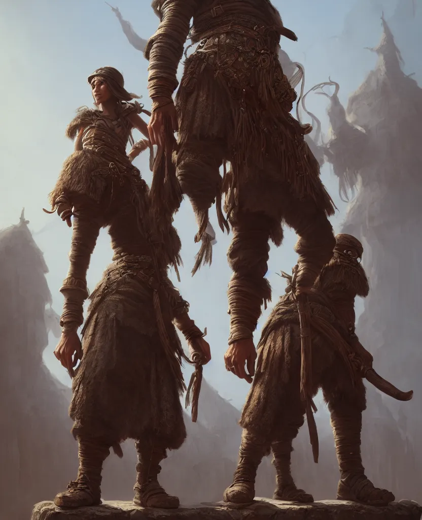 Prompt: an intricate concept art, illustration, fantasy, peasant raiders standing on a platform, ultra photorealistic, ultra sharp, artstation, cgsociety, masterpiece, digital art, by wlop, octane render
