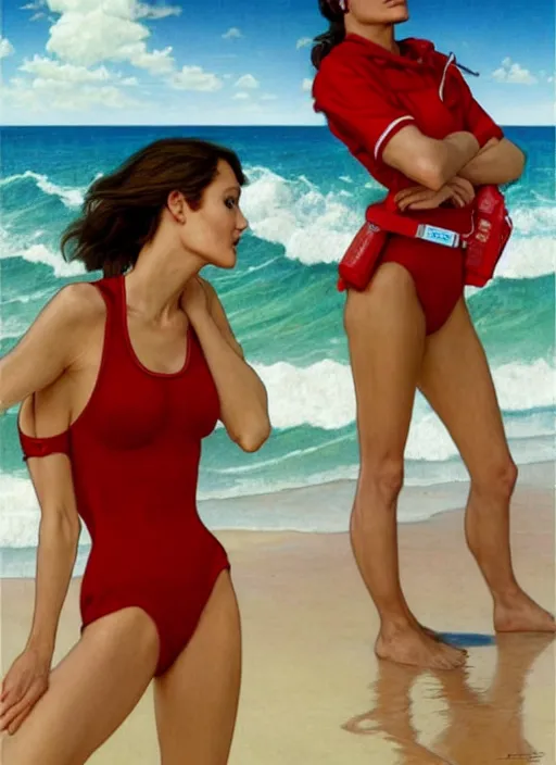 Image similar to portrait angelina jolie as sea lifeguard on the beach, full length shot, shining, 8k highly detailed, sharp focus, illustration, art by artgerm, mucha, bouguereau