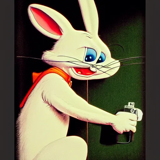 Image similar to bugs bunny portrait, rule of thirds, super sharp, 4 k, ultra detailed, norman rockwell, richard corben, epic scope.