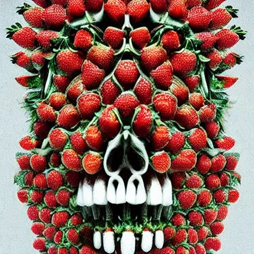 Prompt: a super detailed lomography photo of a closeup of a strawberry, and every seed is a tiny human skull.