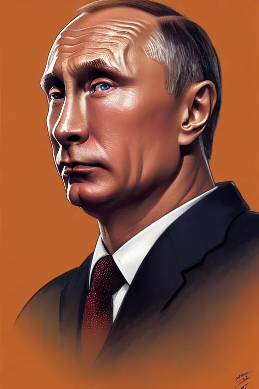 Image similar to vladimir putin as a character from the simpsons, realistic portrait, symmetrical, highly detailed, digital painting, artstation, concept art, smooth, sharp focus, illustration, cinematic lighting, art by artgerm and greg rutkowski and alphonse mucha