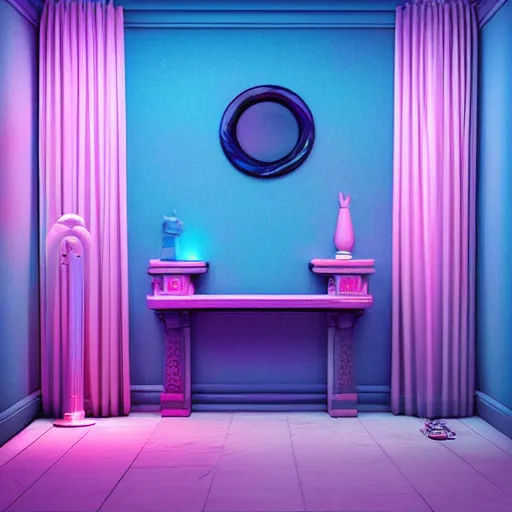 Prompt: vaporwave 9 0 s surreal room, highly detailed, 3 d render, vray, octane, realistic lighting, photorealistic