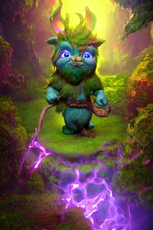 Prompt: arcane fantasy art tiny elemental wood troll bastion enchanted forest troll, global illumination ray tracing hdr fanart arstation by sung choi and eric pfeiffer and gabriel garza and casper konefal lisa frank zbrush central hardmesh radiating a glowing aura