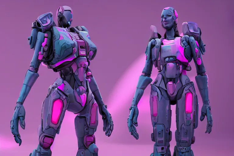 Image similar to a beautiful woman, piloting a mech. Pink and blue color scheme. Scifi city street background. In the style of Arcane by fortiche. Marmoset Toolbag, zbrush, substance painter.