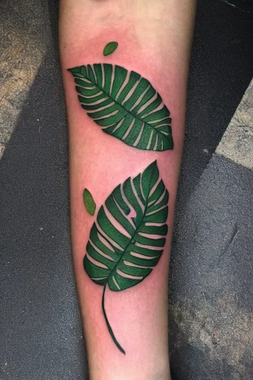 Image similar to tattoo of a monsters deliciosa leaf and a alocasia zebrina leaf