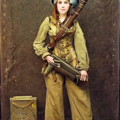 Image similar to female steampunk miner by alfred stevens