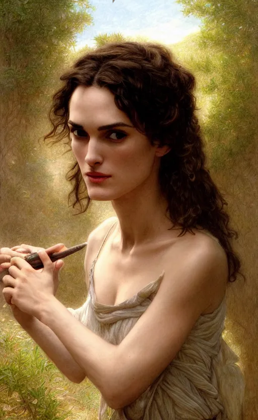 Image similar to winona ryder, kiera knightly, traditional corsican, intricate, highly detailed, artstation, illustration, jurgens, rutkowski, bouguereau, pastoral, rural, georgic