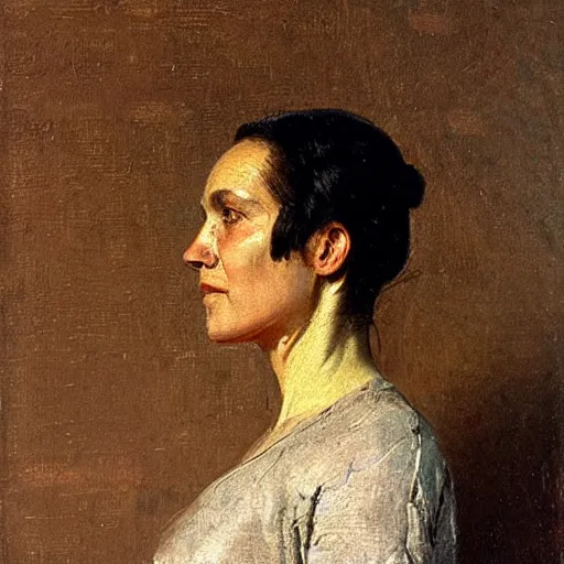 Image similar to frontal portrait of a scifi woman, by thomas eakins