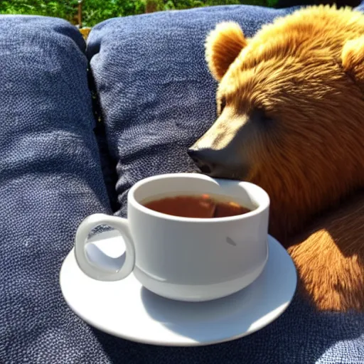 Prompt: bear enjoying a cup of tea